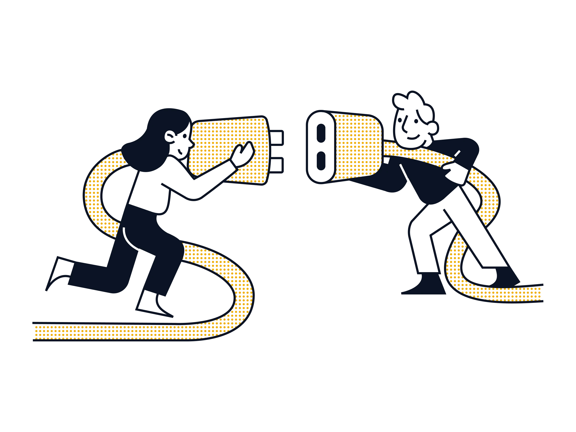 Two people connecting a large plug